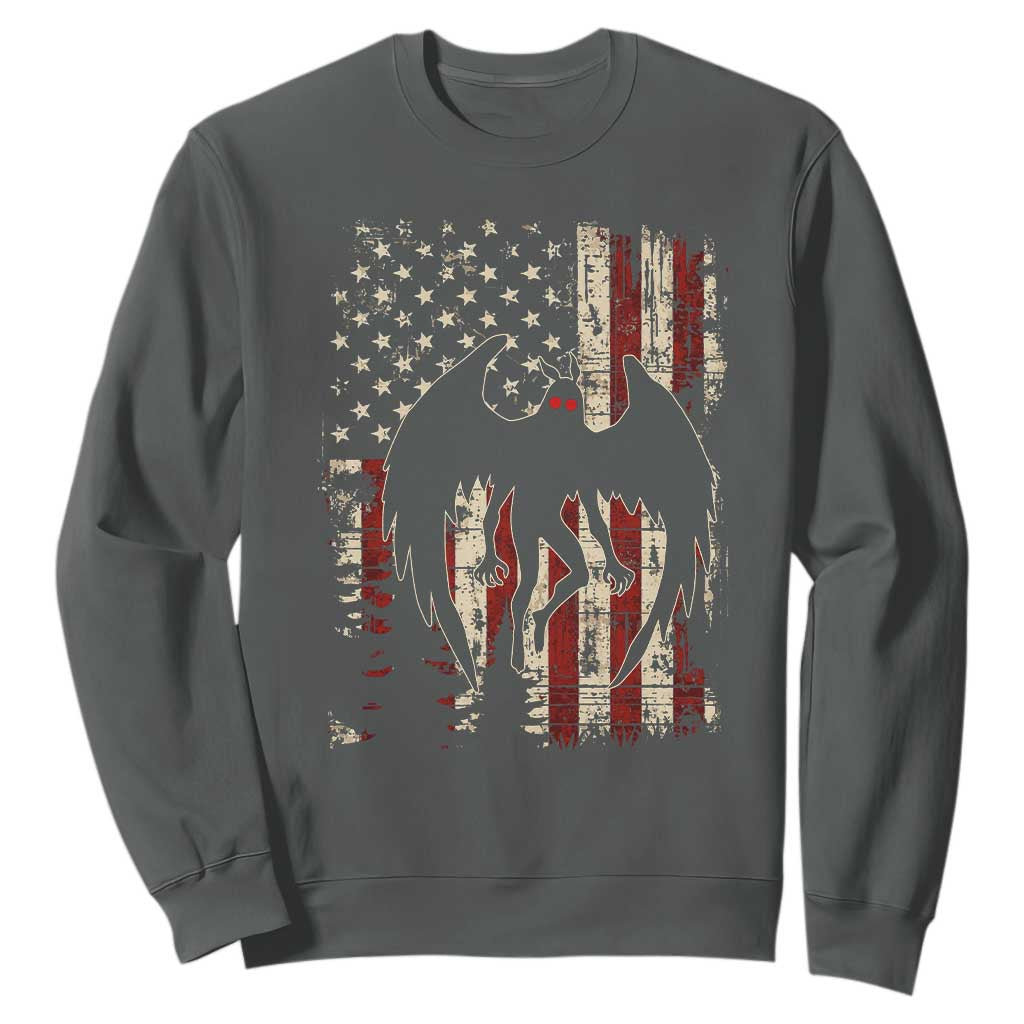 Mothman American Flag Patriotic Cryptid Creature Sweatshirt TS11 Dark Heather Print Your Wear