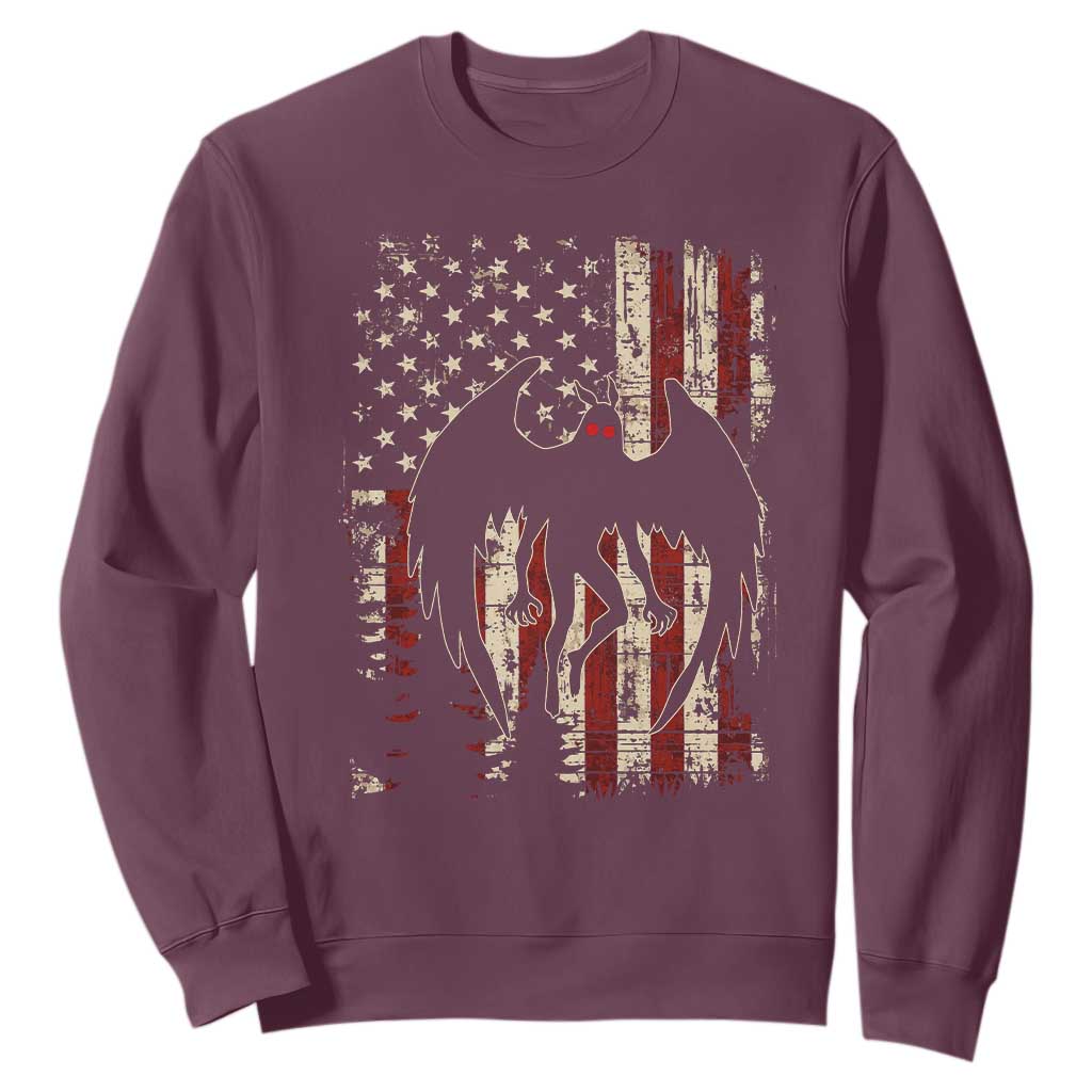 Mothman American Flag Patriotic Cryptid Creature Sweatshirt TS11 Maroon Print Your Wear
