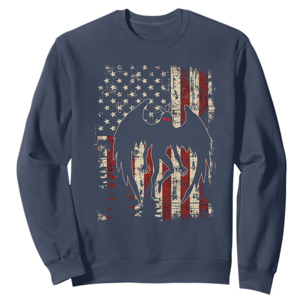 Mothman American Flag Patriotic Cryptid Creature Sweatshirt TS11 Navy Print Your Wear