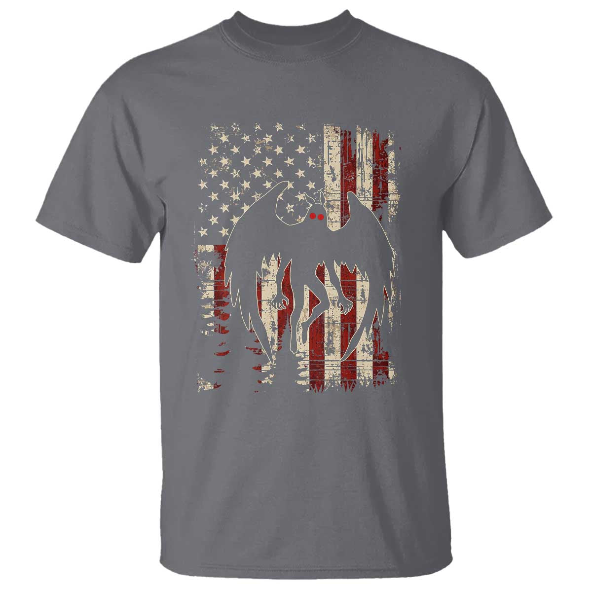 Mothman American Flag Patriotic Cryptid Creature T Shirt TS11 Charcoal Print Your Wear