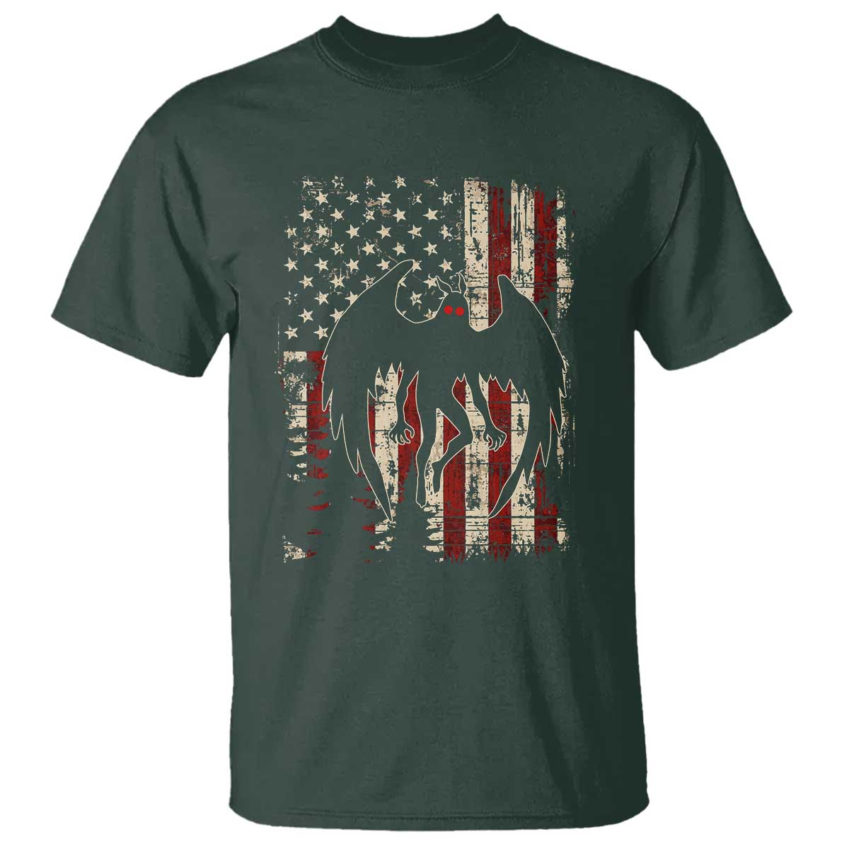 Mothman American Flag Patriotic Cryptid Creature T Shirt TS11 Dark Forest Green Print Your Wear