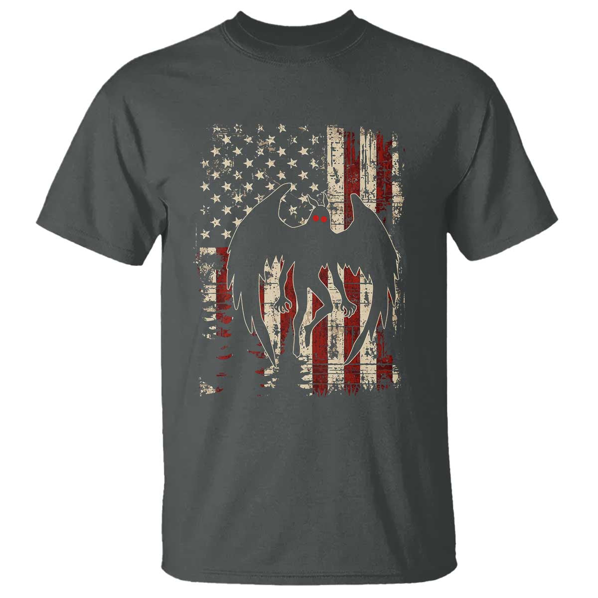 Mothman American Flag Patriotic Cryptid Creature T Shirt TS11 Dark Heather Print Your Wear