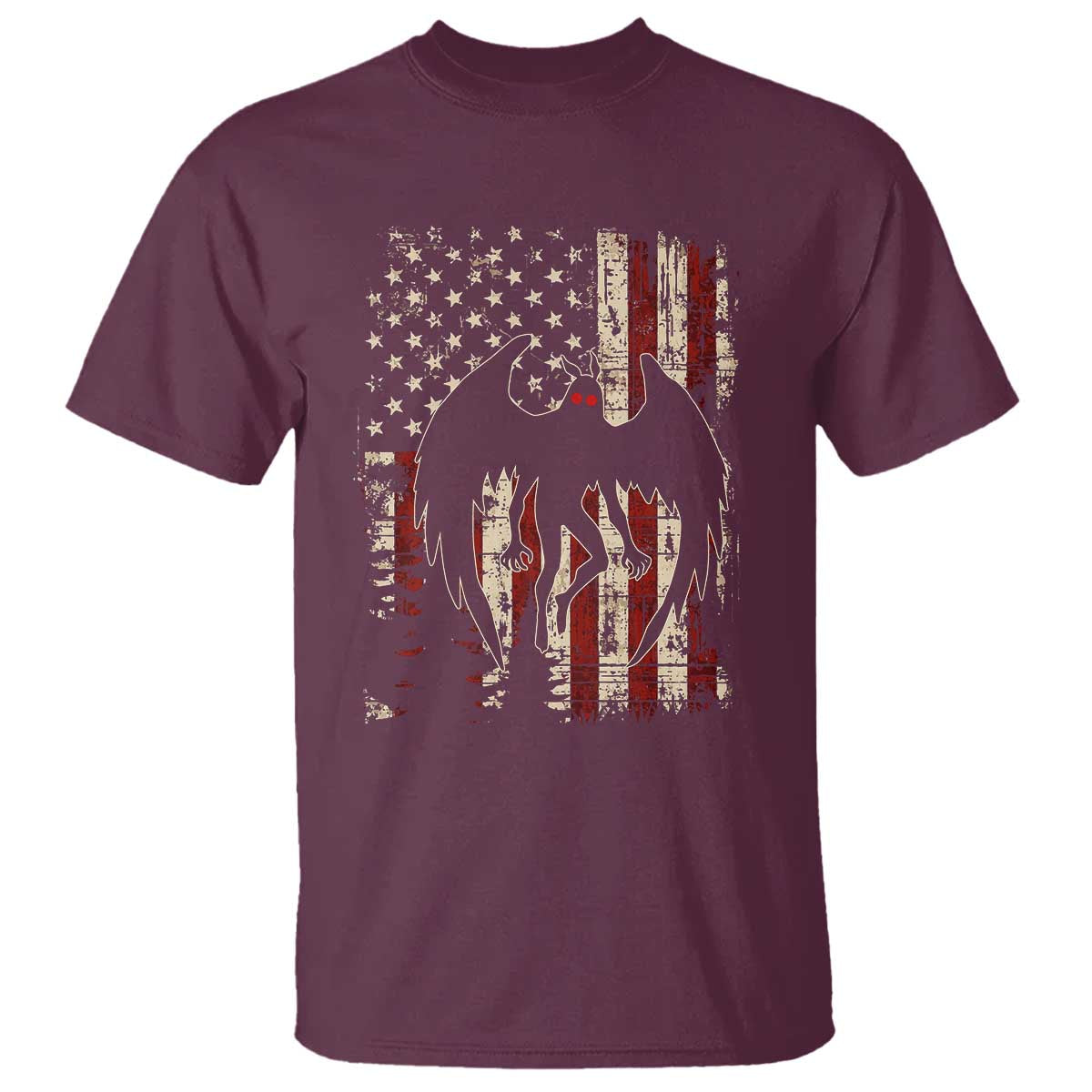 Mothman American Flag Patriotic Cryptid Creature T Shirt TS11 Maroon Print Your Wear
