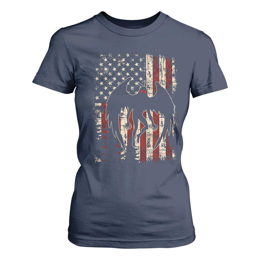 Mothman American Flag Patriotic Cryptid Creature T Shirt For Women TS11 Navy Print Your Wear