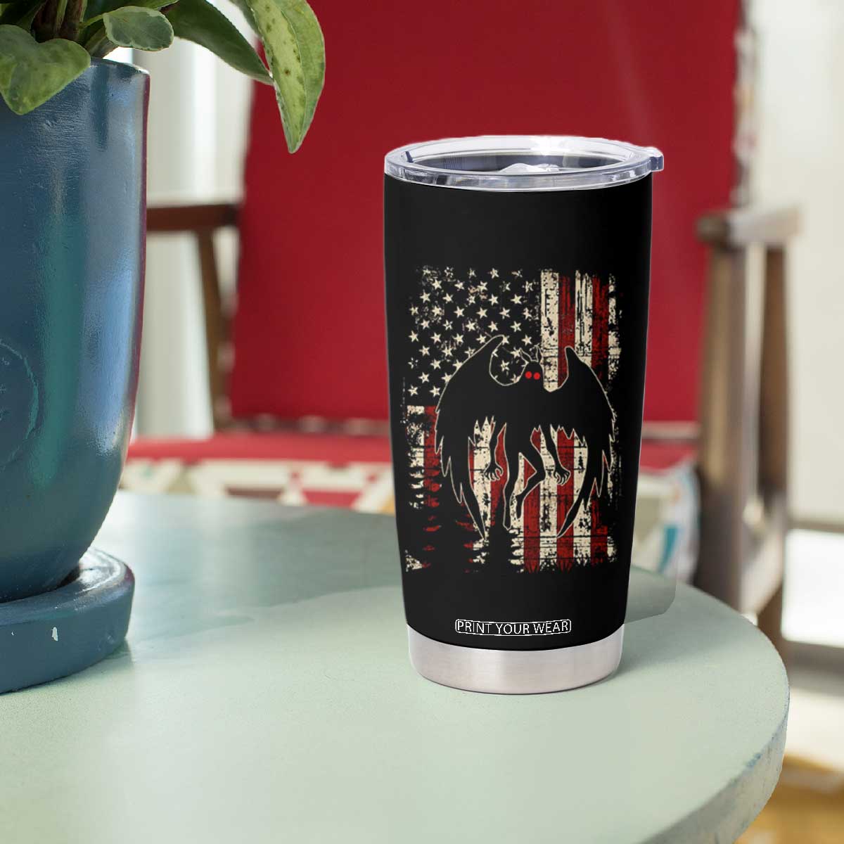 Mothman American Flag Patriotic Cryptid Creature Tumbler Cup
