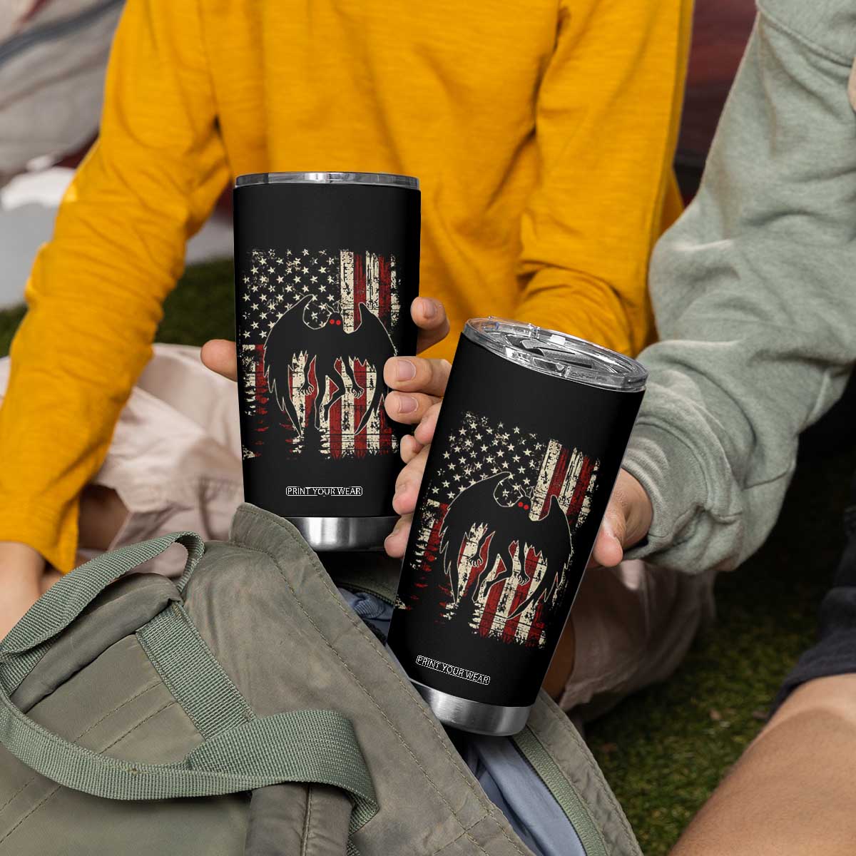 Mothman American Flag Patriotic Cryptid Creature Tumbler Cup