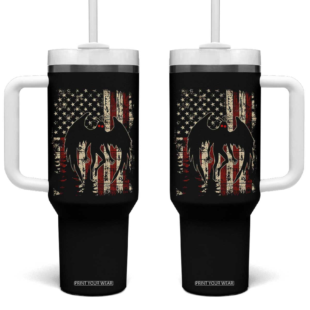 Mothman American Flag Patriotic Cryptid Creature Tumbler With Handle TS11 One Size: 40 oz Black Print Your Wear
