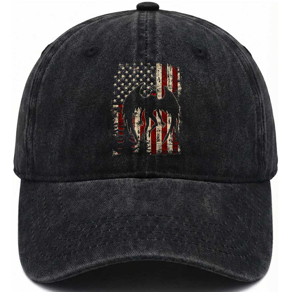 Mothman American Flag Patriotic Cryptid Creature Washed Cotton Baseball Cap TS11 Print Your Wear