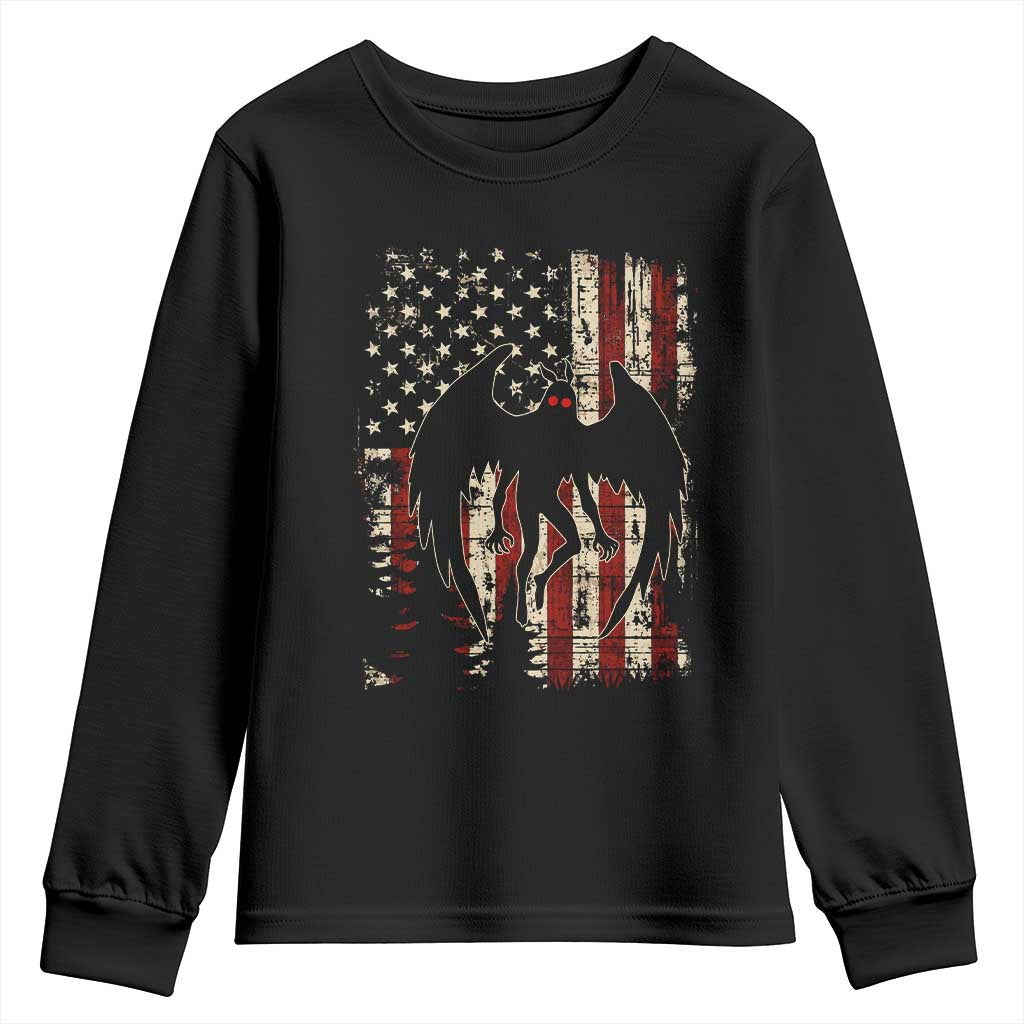 Mothman American Flag Patriotic Cryptid Creature Youth Sweatshirt TS11 Black Print Your Wear