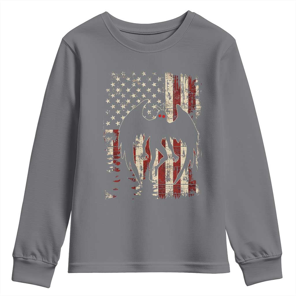 Mothman American Flag Patriotic Cryptid Creature Youth Sweatshirt TS11 Charcoal Print Your Wear