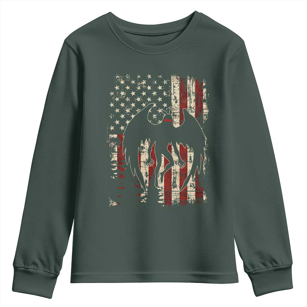 Mothman American Flag Patriotic Cryptid Creature Youth Sweatshirt TS11 Dark Forest Green Print Your Wear