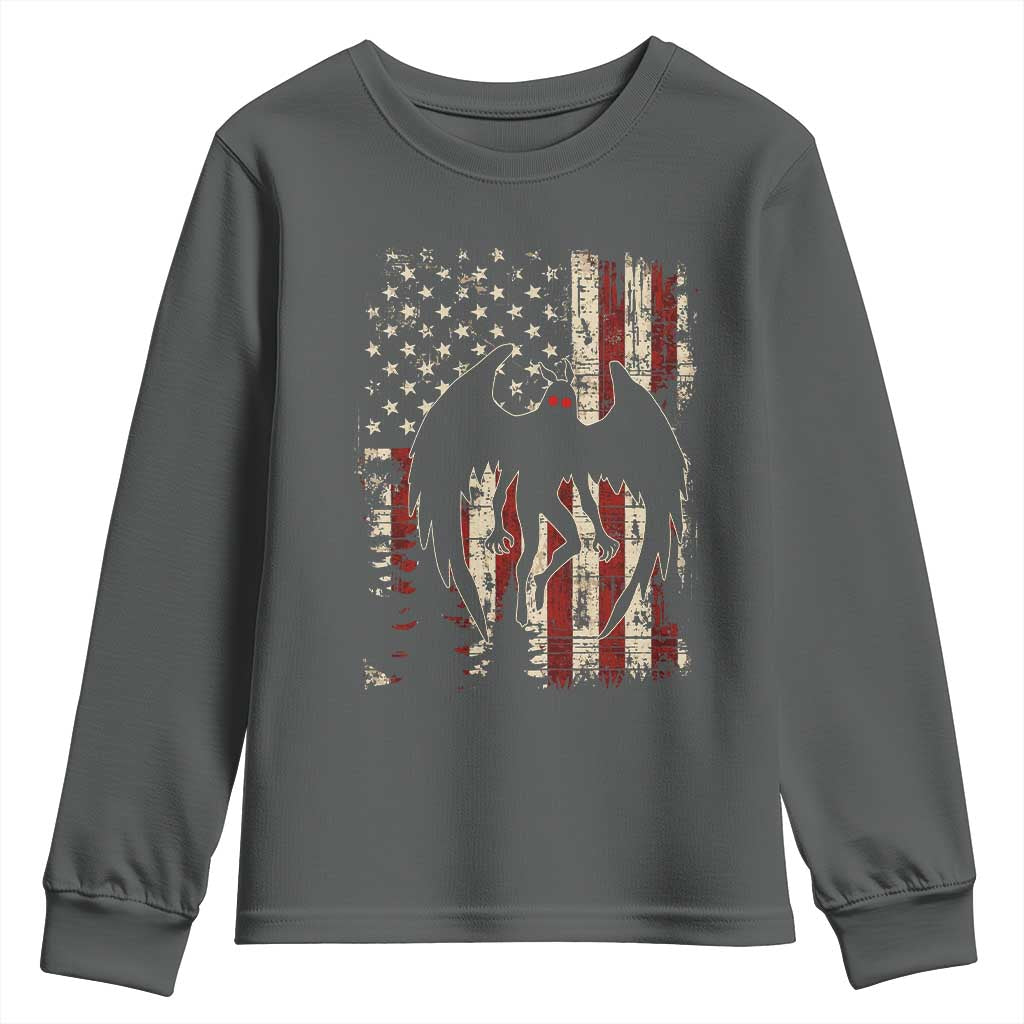 Mothman American Flag Patriotic Cryptid Creature Youth Sweatshirt TS11 Dark Heather Print Your Wear