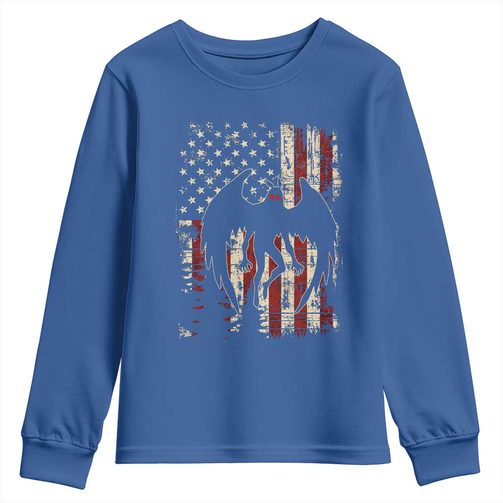 Mothman American Flag Patriotic Cryptid Creature Youth Sweatshirt TS11 Royal Blue Print Your Wear