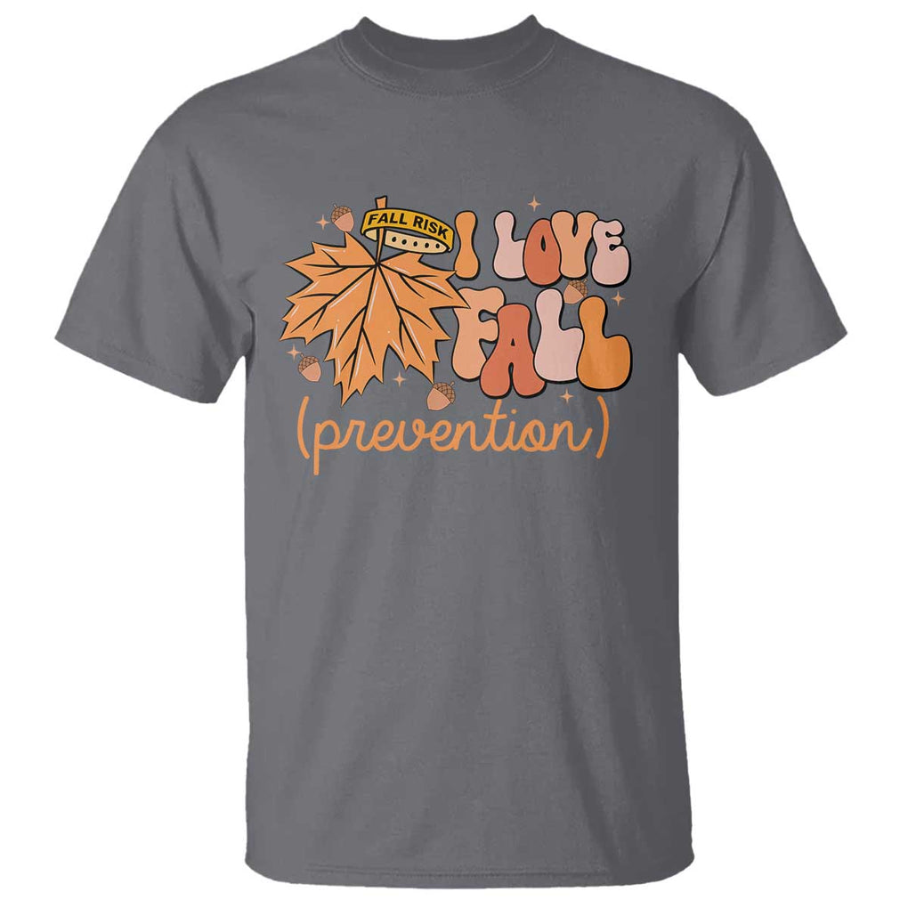 Fall Physical Therapy T Shirt I Love Fall Prevention Retro Groove Maple Leaf Nuts TS11 Charcoal Print Your Wear