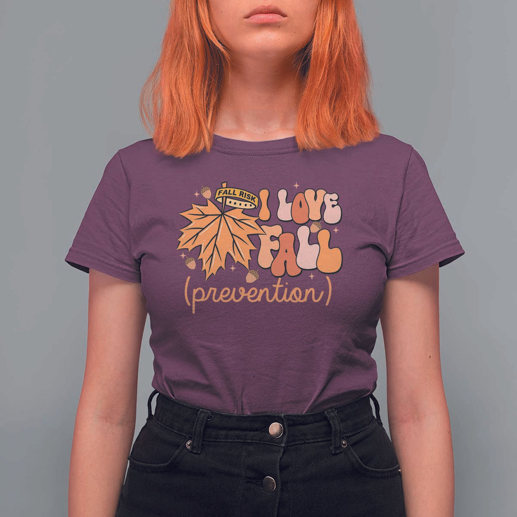 Fall Physical Therapy T Shirt For Women I Love Fall Prevention Retro Groove Maple Leaf Nuts TS11 Maroon Print Your Wear