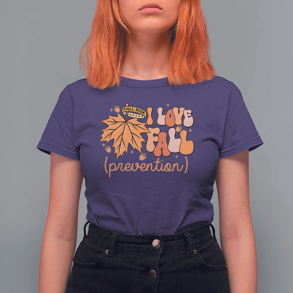 Fall Physical Therapy T Shirt For Women I Love Fall Prevention Retro Groove Maple Leaf Nuts TS11 Purple Print Your Wear
