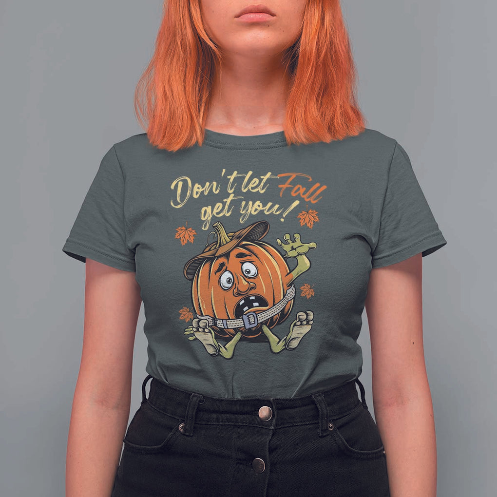 Funny Fall Physical Therapy T Shirt For Women Don't Let Fall Get You Pumpkin Safety Belt Maple Leaf TS11 Dark Heather Print Your Wear