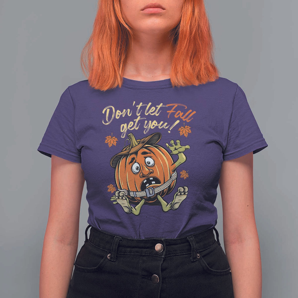 Funny Fall Physical Therapy T Shirt For Women Don't Let Fall Get You Pumpkin Safety Belt Maple Leaf TS11 Purple Print Your Wear