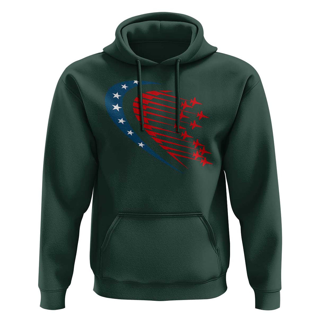 Patriotic Hoodie American Flag Fighter Jets Airplane 4th Of July TS11 Dark Forest Green Print Your Wear