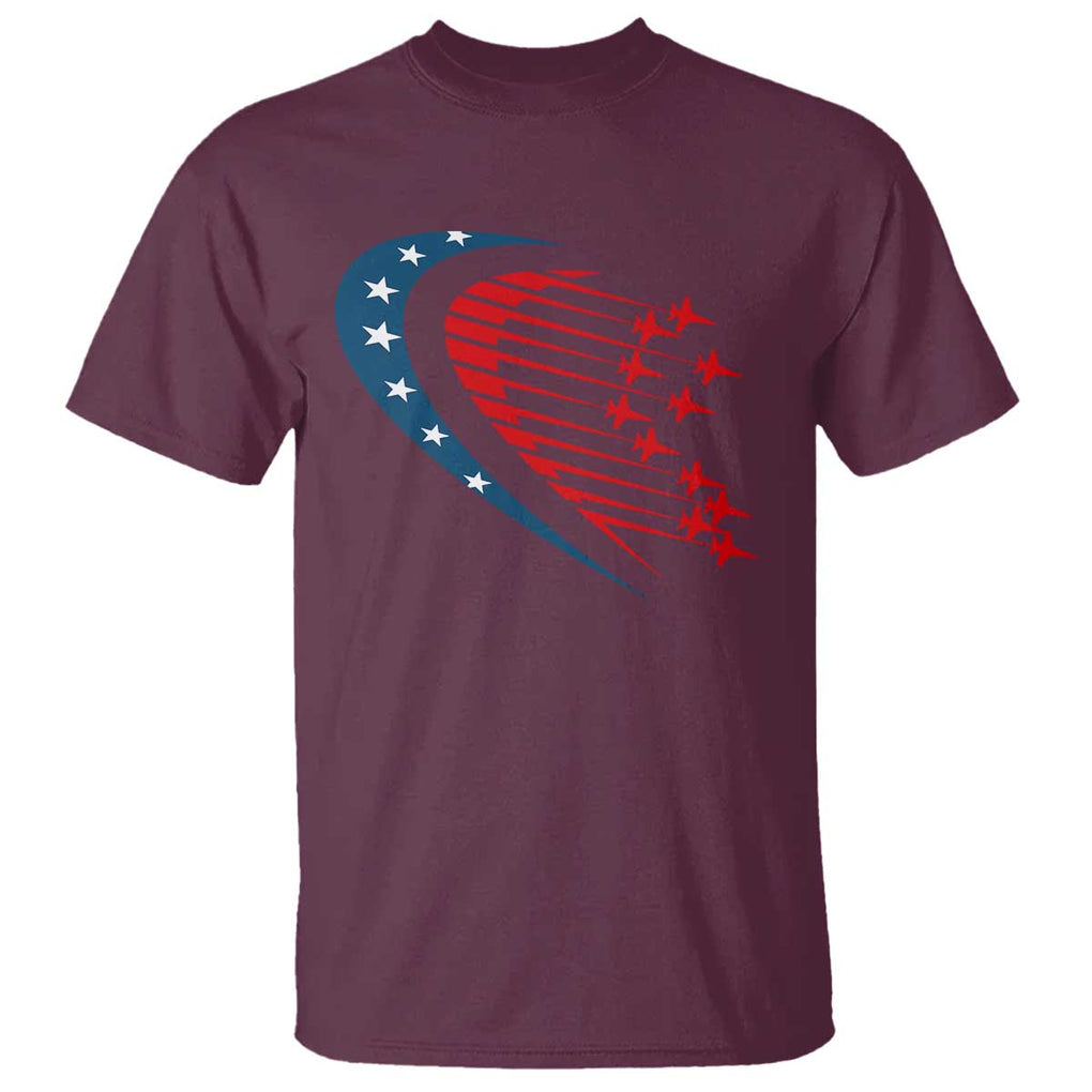Patriotic T Shirt American Flag Fighter Jets Airplane 4th Of July TS11 Maroon Print Your Wear