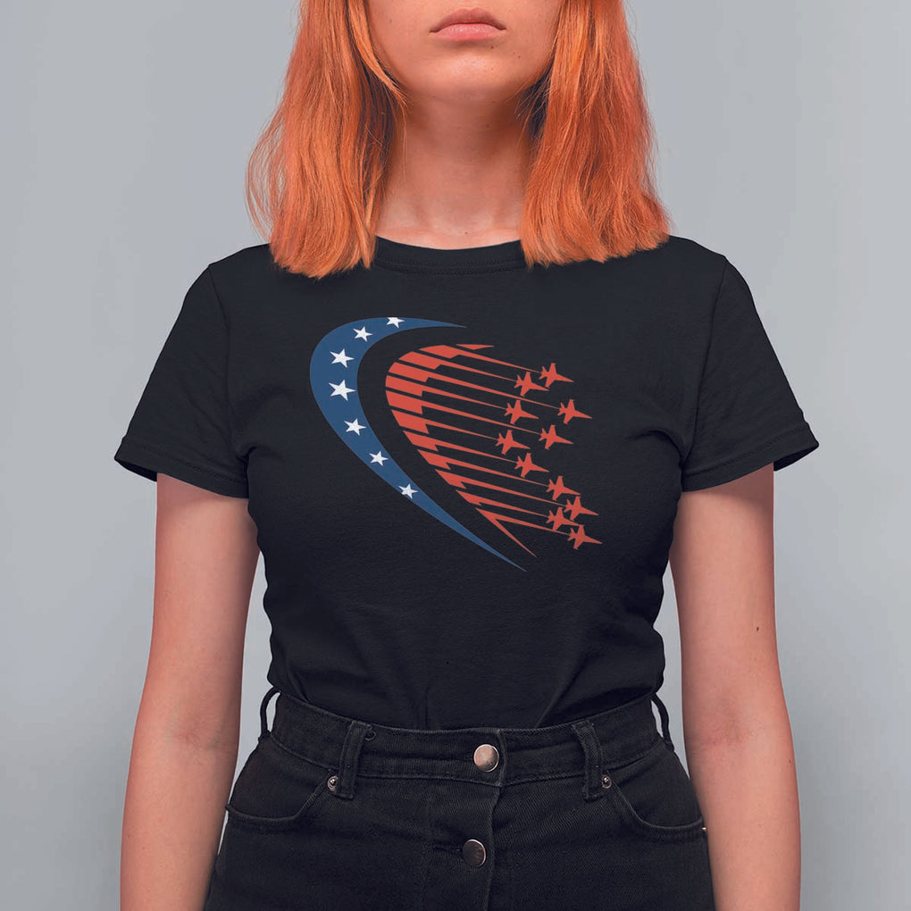 Patriotic T Shirt For Women American Flag Fighter Jets Airplane 4th Of July TS11 Black Print Your Wear