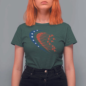 Patriotic T Shirt For Women American Flag Fighter Jets Airplane 4th Of July TS11 Dark Forest Green Print Your Wear