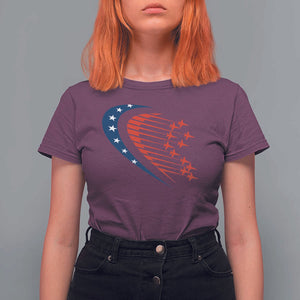 Patriotic T Shirt For Women American Flag Fighter Jets Airplane 4th Of July TS11 Maroon Print Your Wear