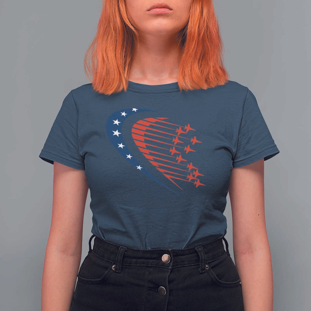 Patriotic T Shirt For Women American Flag Fighter Jets Airplane 4th Of July TS11 Navy Print Your Wear