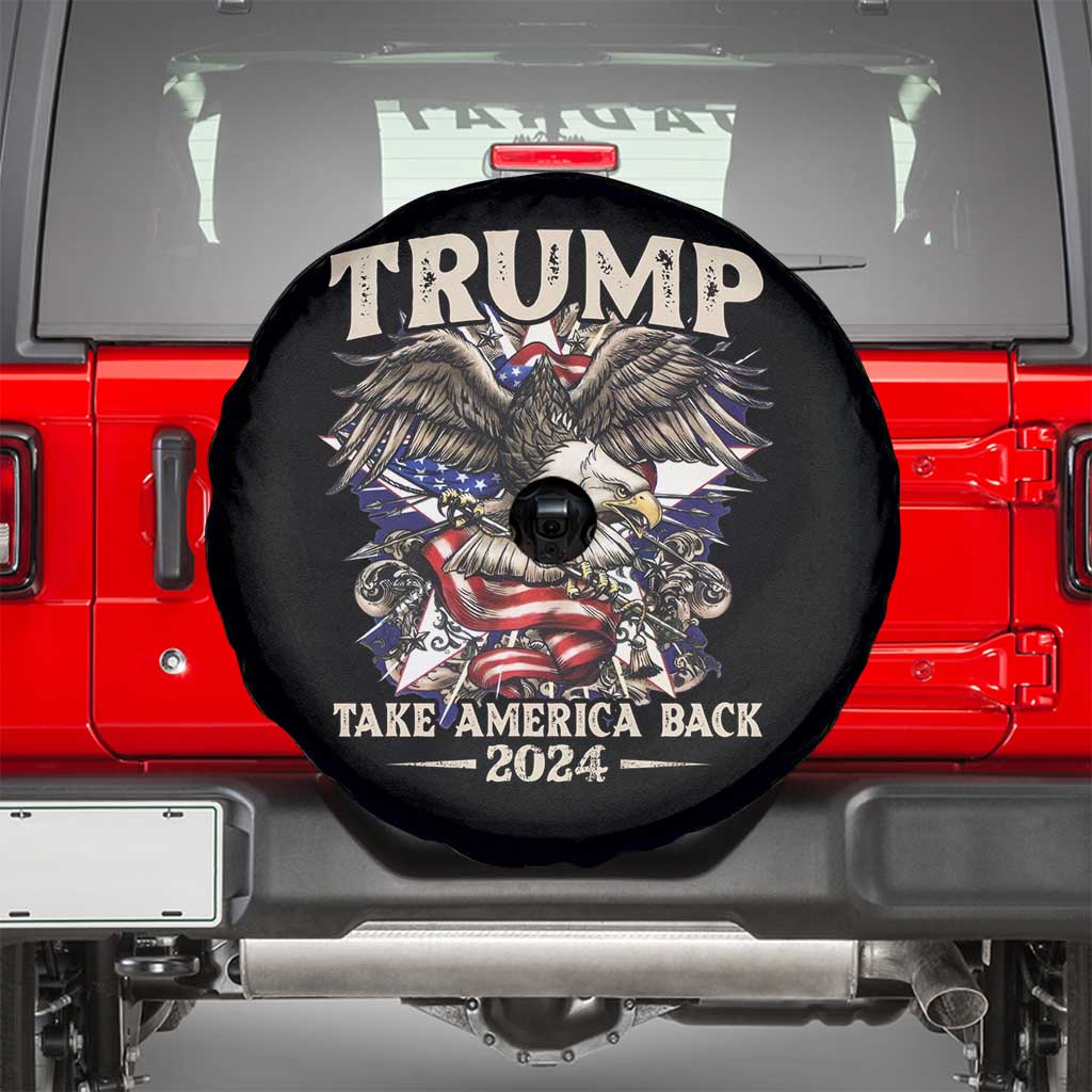 Trump Supporter Spare Tire Cover Trump Take America Back 2024 Eagle Vintage American Flag TS11 Black Print Your Wear