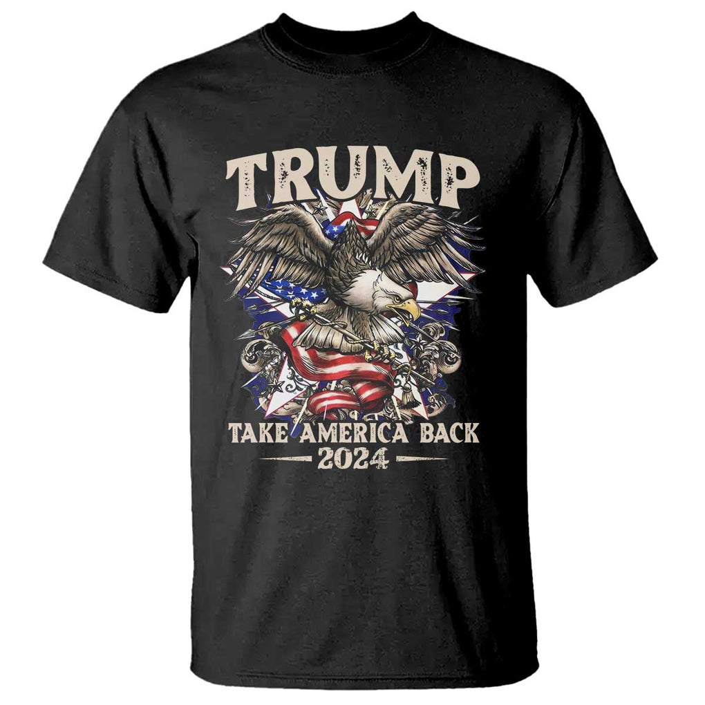 Trump Supporter T Shirt Trump Take America Back 2024 Eagle Vintage American Flag TS11 Black Print Your Wear