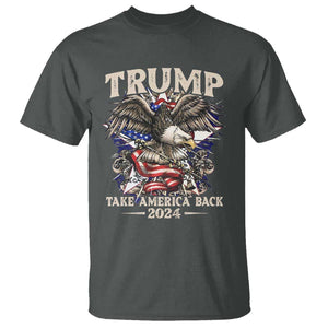 Trump Supporter T Shirt Trump Take America Back 2024 Eagle Vintage American Flag TS11 Dark Heather Print Your Wear