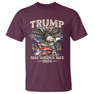 Trump Supporter T Shirt Trump Take America Back 2024 Eagle Vintage American Flag TS11 Maroon Print Your Wear