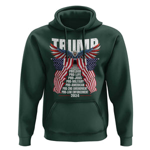 Trump Supporter Hoodie Pro God Pro Life Pro Jobs Pro Military Pro American 2024 Eagle American Flag TS11 Dark Forest Green Print Your Wear