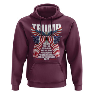 Trump Supporter Hoodie Pro God Pro Life Pro Jobs Pro Military Pro American 2024 Eagle American Flag TS11 Maroon Print Your Wear