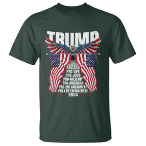 Trump Supporter T Shirt Pro God Pro Life Pro Jobs Pro Military Pro American 2024 Eagle American Flag TS11 Dark Forest Green Print Your Wear