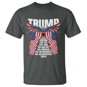 Trump Supporter T Shirt Pro God Pro Life Pro Jobs Pro Military Pro American 2024 Eagle American Flag TS11 Dark Heather Print Your Wear