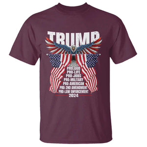Trump Supporter T Shirt Pro God Pro Life Pro Jobs Pro Military Pro American 2024 Eagle American Flag TS11 Maroon Print Your Wear