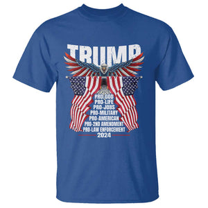 Trump Supporter T Shirt Pro God Pro Life Pro Jobs Pro Military Pro American 2024 Eagle American Flag TS11 Royal Blue Print Your Wear