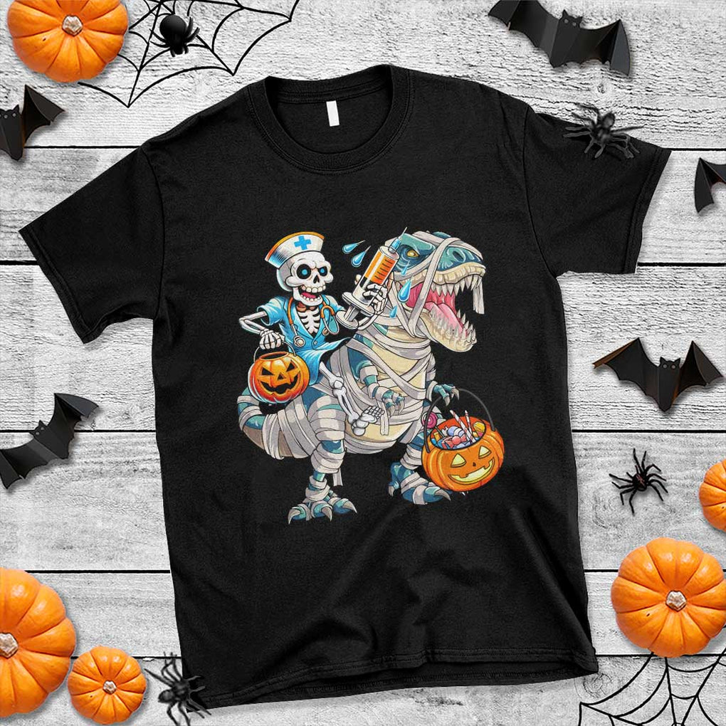Funny Halloween Nurse T Shirt Skeleton Nurse Riding Mummy Dinosaur Pumpkin Candy TS11 Black Print Your Wear