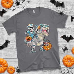 Funny Halloween Nurse T Shirt Skeleton Nurse Riding Mummy Dinosaur Pumpkin Candy TS11 Charcoal Print Your Wear