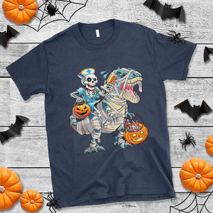Funny Halloween Nurse T Shirt Skeleton Nurse Riding Mummy Dinosaur Pumpkin Candy TS11 Navy Print Your Wear