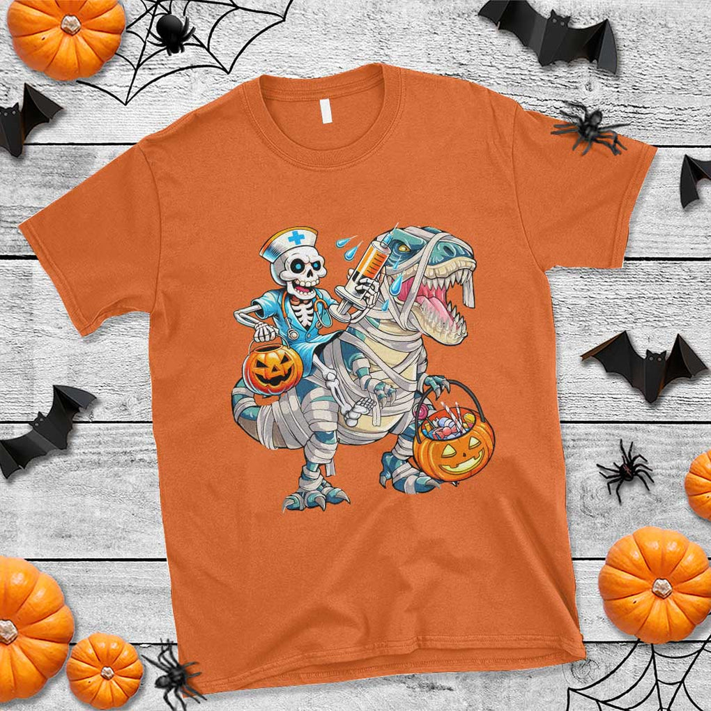 Funny Halloween Nurse T Shirt Skeleton Nurse Riding Mummy Dinosaur Pumpkin Candy TS11 Orange Print Your Wear