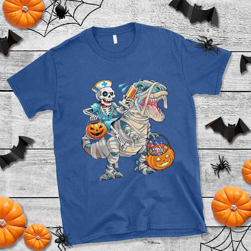 Funny Halloween Nurse T Shirt Skeleton Nurse Riding Mummy Dinosaur Pumpkin Candy TS11 Royal Blue Print Your Wear