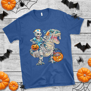 Funny Halloween Nurse T Shirt Skeleton Nurse Riding Mummy Dinosaur Pumpkin Candy TS11 Royal Blue Print Your Wear