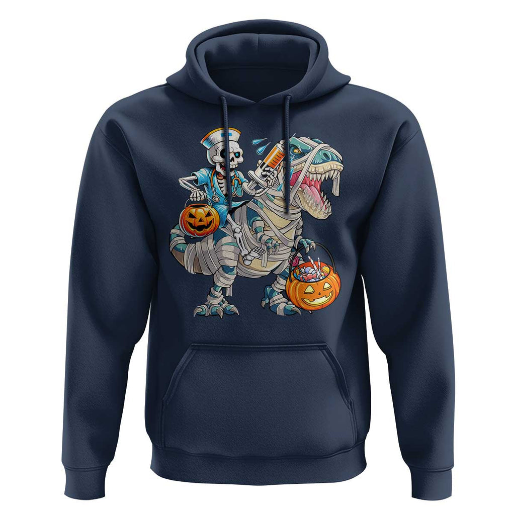 Funny Halloween Nurse Hoodie Skeleton Nurse Riding Mummy Dinosaur Pumpkin Candy TS11 Navy Print Your Wear