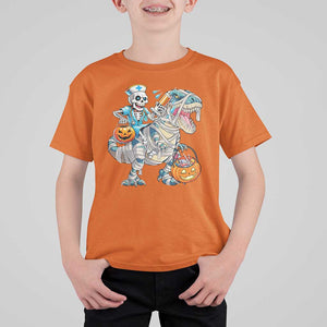 Funny Halloween Nurse T Shirt For Kid Skeleton Nurse Riding Mummy Dinosaur Pumpkin Candy TS11 Orange Print Your Wear