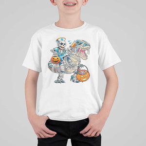 Funny Halloween Nurse T Shirt For Kid Skeleton Nurse Riding Mummy Dinosaur Pumpkin Candy TS11 White Print Your Wear
