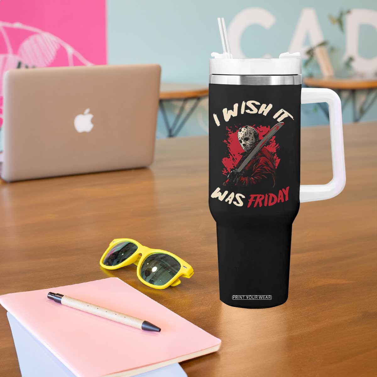 Funny Scary Halloween Slasher Tumbler With Handle I Wish It Was Friday TS11 Print Your Wear