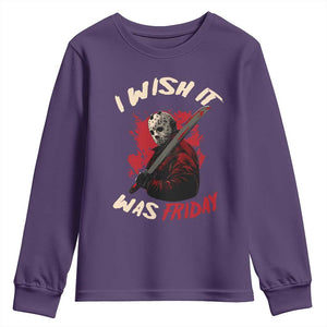 Funny Scary Halloween Slasher Youth Sweatshirt I Wish It Was Friday TS11 Purple Print Your Wear