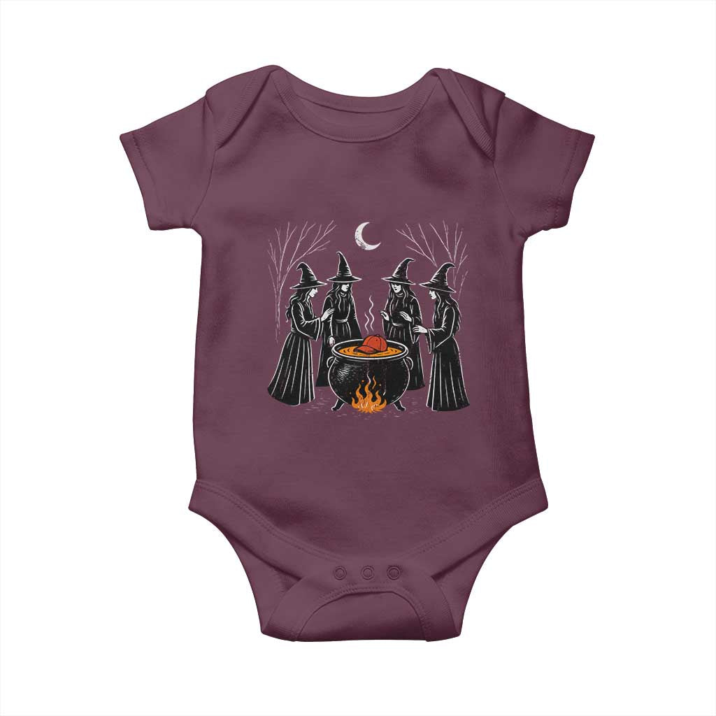 Funny Halloween Witch Spooky Season Orange Cauldron Baby Onesie TS11 Maroon Print Your Wear